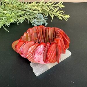 Red‎ Shell Stretch Bracelet | Chunky Disc | Boho Statement | Elastic Beachy Boho